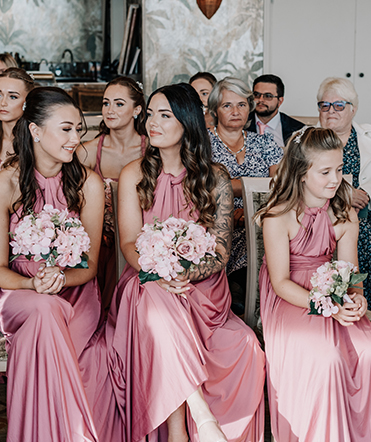 Boho hair styling for bridal party