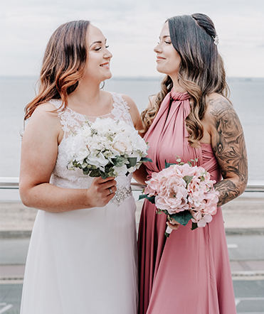 wedding hair for bride and maid of honor in Essex